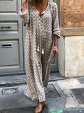Long Sleeved V-neck Flower Elegant Casual Dress