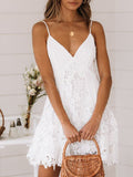 Solid Color V-neck Strap Sexy Lace Stitching Casual Dress