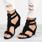 Women Peep Toe Wedges Sandals Buckle Zipper Outdoor Shoes