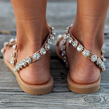 Women Rhinestone Handmade Sandals Slip-On Plus Size Shoes