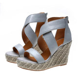 Women Peep Toe Wedge Sandals Buckle Espadrille Shoes