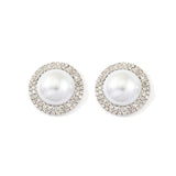 Oversized Pearl Earrings Double Row Rhinestones Stud Earrings