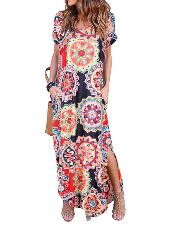 V-Neck Printed Casual Dress