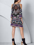 Ethnic Pattern Printed Off-shoulder Casual Dress