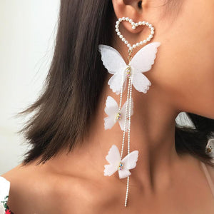 Heart Pearl Butterfly Earrings Long Earrings