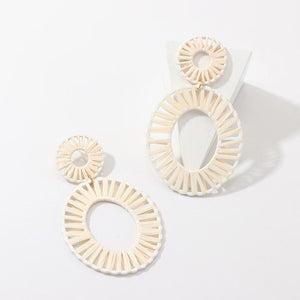 Oval Hand-Knitted Raffia Earrings