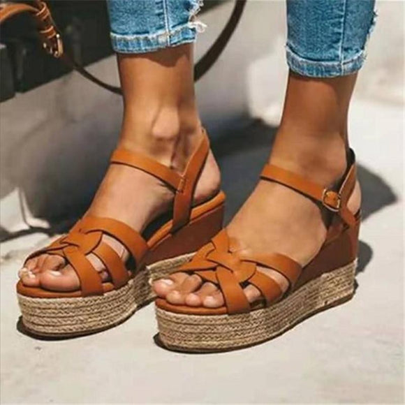 Women Chic Peep Toe Wedges Sandals Casual Espadrille Shoes