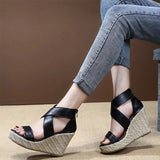 Women Peep Toe Wedge Sandals Buckle Espadrille Shoes