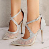 Women Crystal Pumps Pointed Buckle Wedding Shoes Sexy Sandals