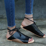 Women Chic Flat Heel Gladiator Sandals Flip Flops Lace Up Shoes