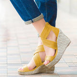 Women Peep Toe Wedge Sandals Buckle Espadrille Shoes