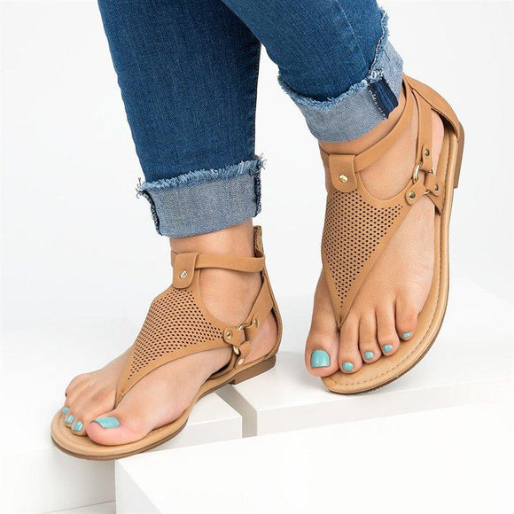 Women Plus Size PU Hollow-out Sandals Casual Zipper Shoes