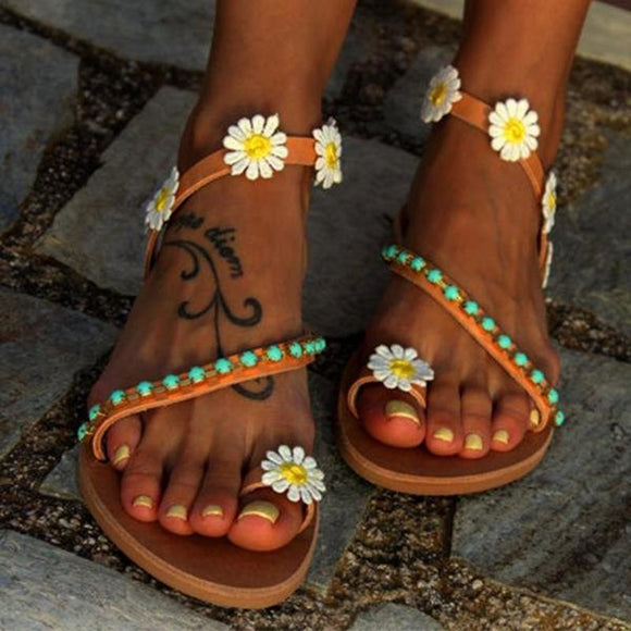 Women Flower Sandals Comfort Plus Size Flip Flop Boho Shoes