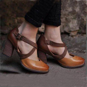 Women Vintage Slingback Strap Shoes Closed Toe Ankle Sandals