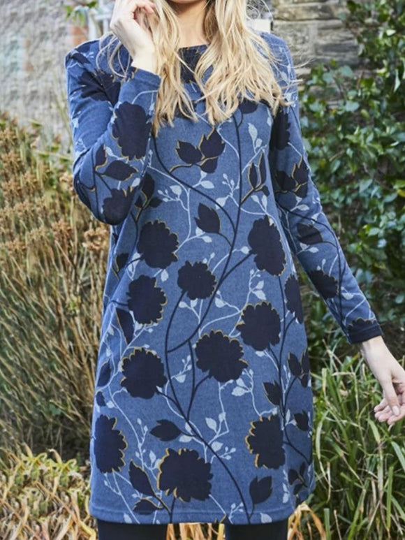 Printed round neck casual dress