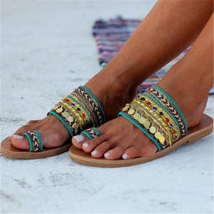 Women Vintage Ethnic Flat Bohemian Sandals Shoes