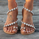 Women Rhinestone Handmade Sandals Slip-On Plus Size Shoes