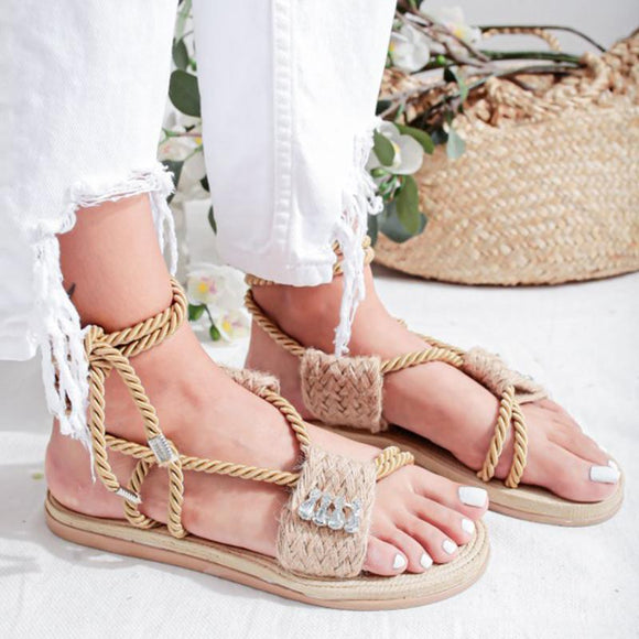 Women Summer Holiday Flat Heel Sandals Espadrille Shoes