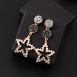 Fashion Long Pentagram Hollow-Out Diamond Earrings