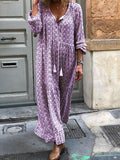 Long Sleeved V-neck Flower Elegant Casual Dress