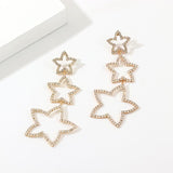 Fashion Long Pentagram Hollow-Out Diamond Earrings