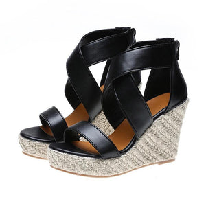 Women Peep Toe Wedge Sandals Buckle Espadrille Shoes