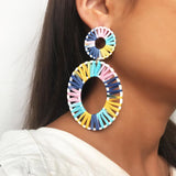 Oval Hand-Knitted Raffia Earrings