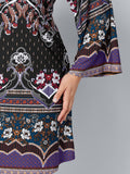 Ethnic Pattern Printed Off-shoulder Casual Dress