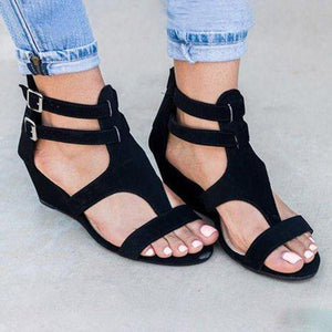 Women Peep Toe Wedges Sandals Buckle Zipper Outdoor Shoes