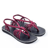 Women Stylish Beach Knit Fabric Sandals Flip-flops Flat Shoes