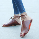Women Chic Flat Heel Gladiator Sandals Flip Flops Lace Up Shoes