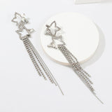 Fashion Long Pentagram Hollow-Out Diamond Earrings