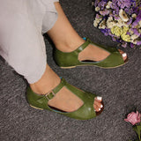 T-Strap Peep Toe Ankle Strap Sandals Vintage Flat Shoes