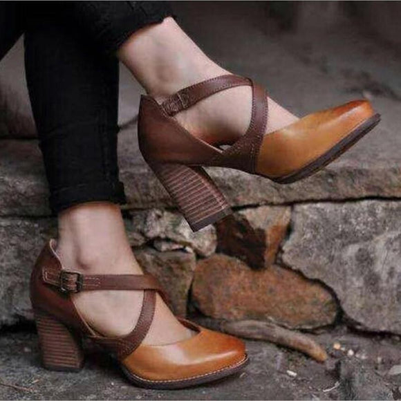 Women Vintage Slingback Strap Shoes Closed Toe Ankle Sandals