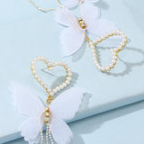 Heart Pearl Butterfly Earrings Long Earrings