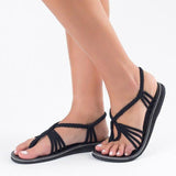 Women Stylish Beach Knit Fabric Sandals Flip-flops Flat Shoes