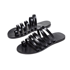 Women Holiday Beach Slip On Sandals Toe Ring Flat Shoes