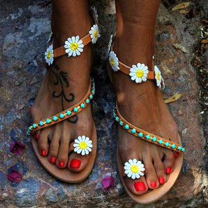 Women Flower Sandals Comfort Plus Size Flip Flop Boho Shoes