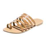 Women Holiday Beach Slip On Sandals Toe Ring Flat Shoes