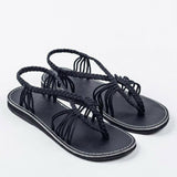 Women Stylish Beach Knit Fabric Sandals Flip-flops Flat Shoes