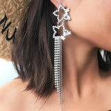 Fashion Long Pentagram Hollow-Out Diamond Earrings