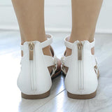 Women Plus Size PU Hollow-out Sandals Casual Zipper Shoes