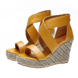 Women Peep Toe Wedge Sandals Buckle Espadrille Shoes