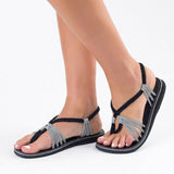 Women Stylish Beach Knit Fabric Sandals Flip-flops Flat Shoes