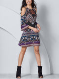 Ethnic Pattern Printed Off-shoulder Casual Dress