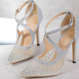 Women Crystal Pumps Pointed Buckle Wedding Shoes Sexy Sandals