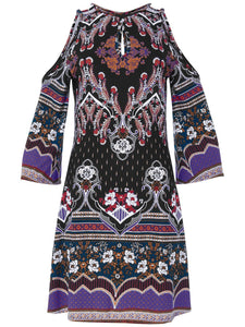 Ethnic Pattern Printed Off-shoulder Casual Dress