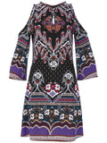 Ethnic Pattern Printed Off-shoulder Casual Dress