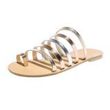 Women Holiday Beach Slip On Sandals Toe Ring Flat Shoes