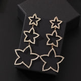 Fashion Long Pentagram Hollow-Out Diamond Earrings